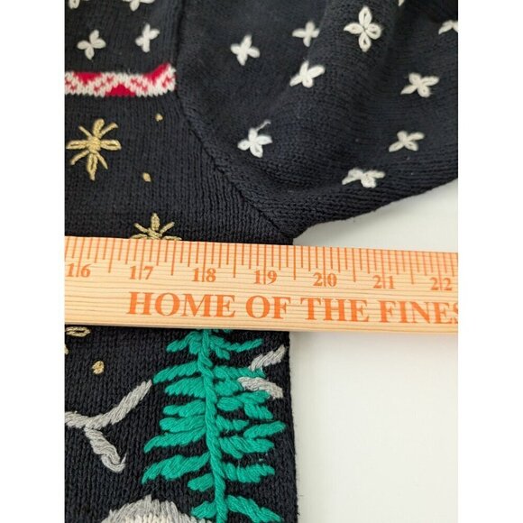 Ugly Christmas Cardigan Womens Size Small Black Embroidered North Pole Knit - Picture 9 of 10